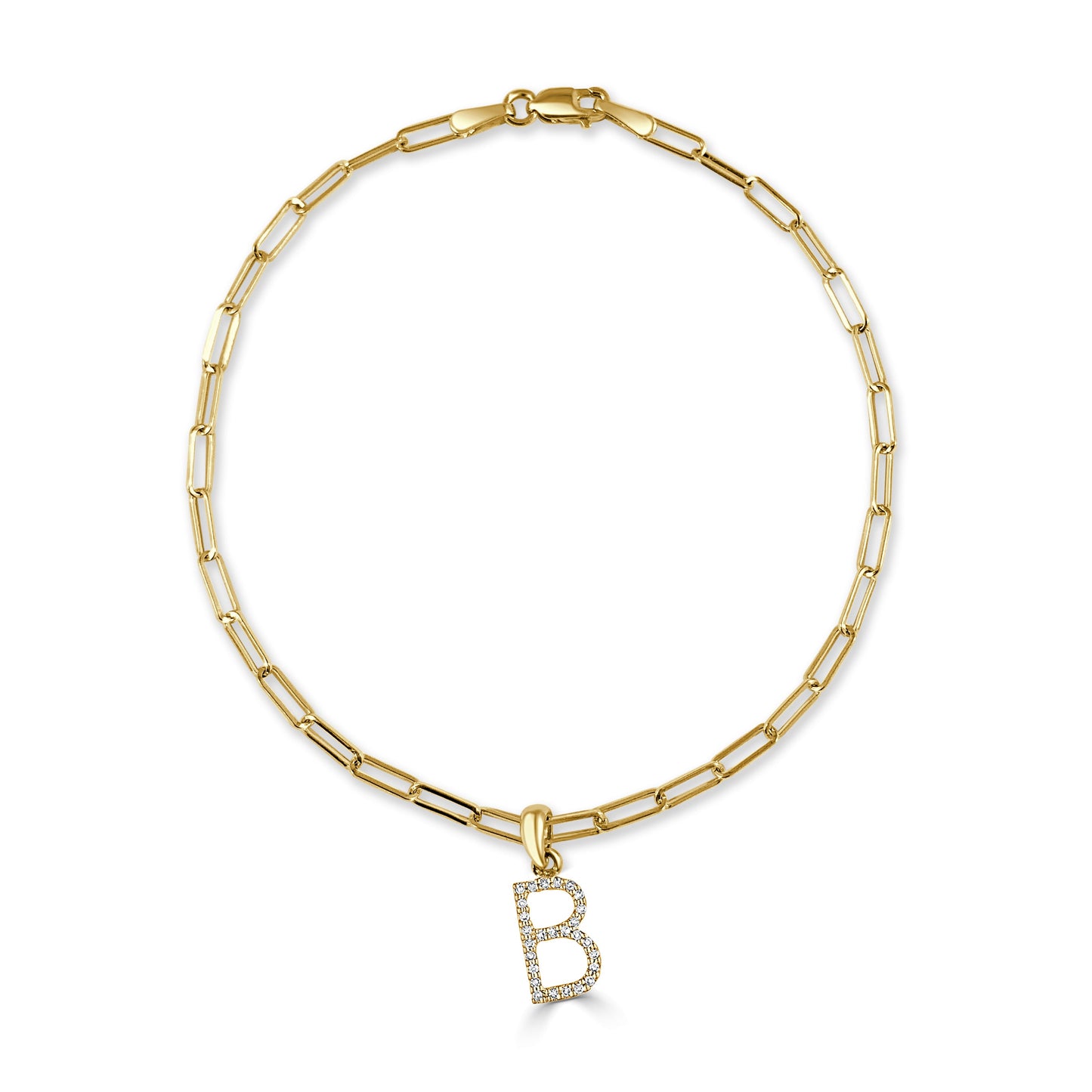 14k Gold & Diamond Initial "B" Link Bracelet