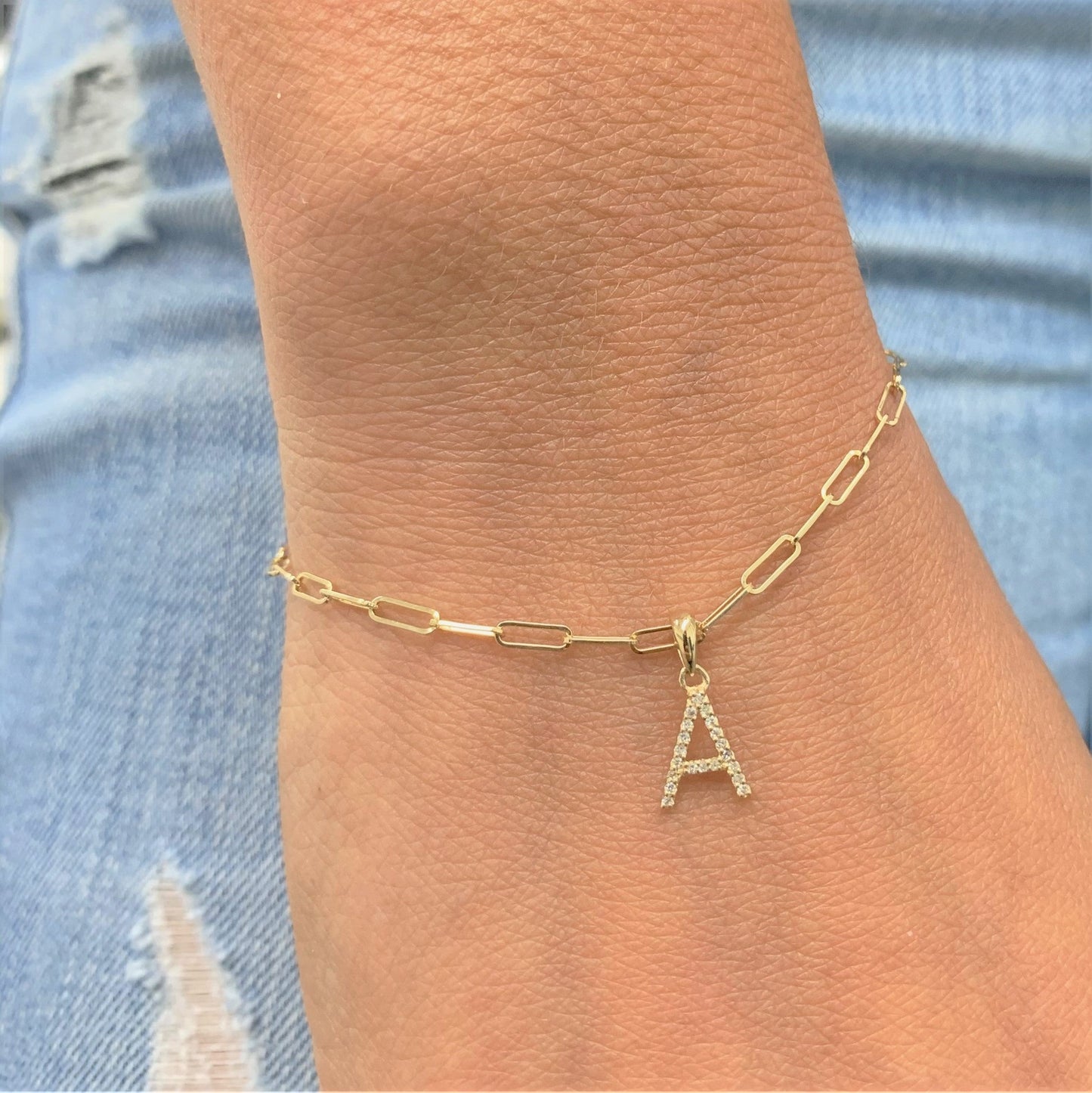 14k Gold & Diamond Initial "C" Link Bracelet