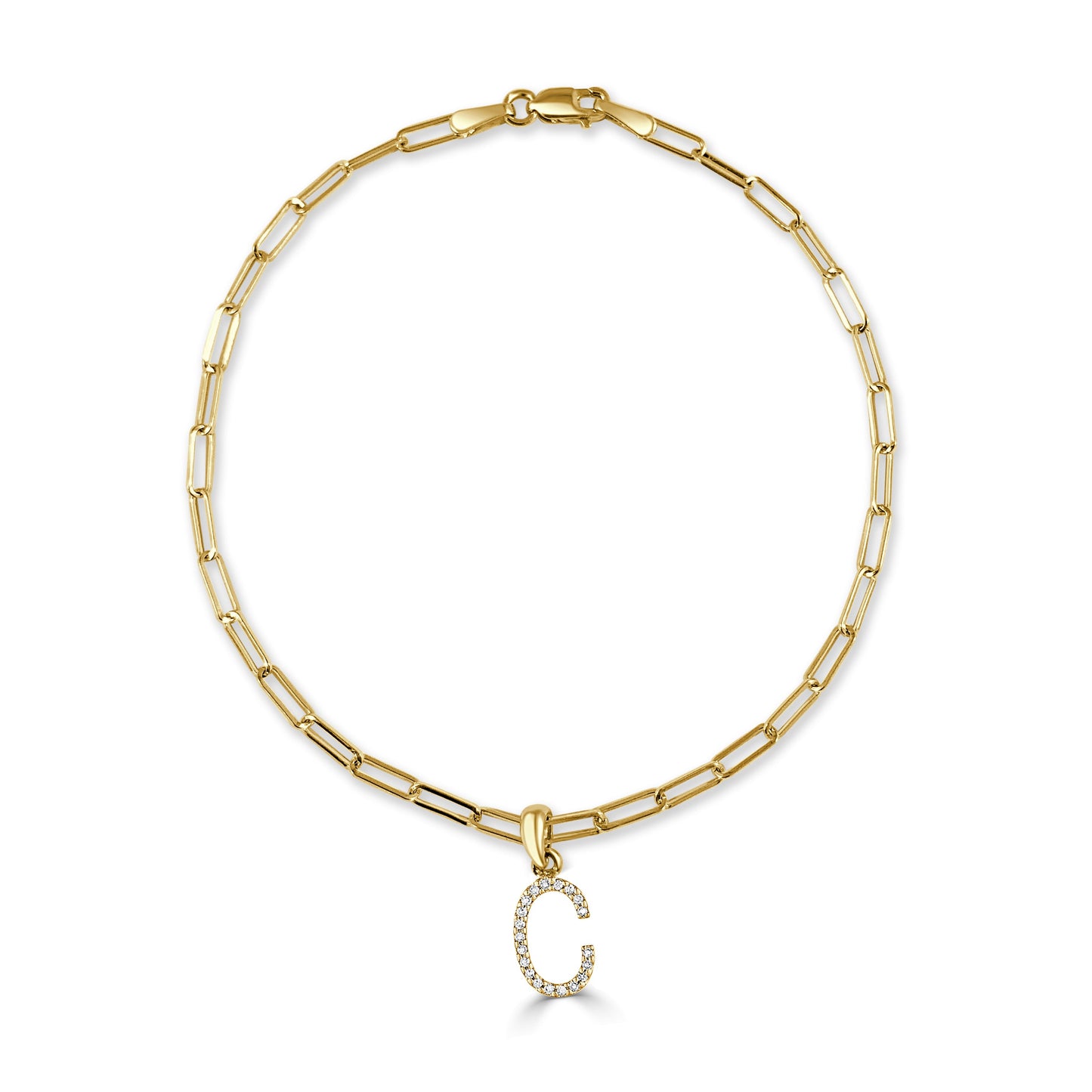 14k Gold & Diamond Initial "C" Link Bracelet