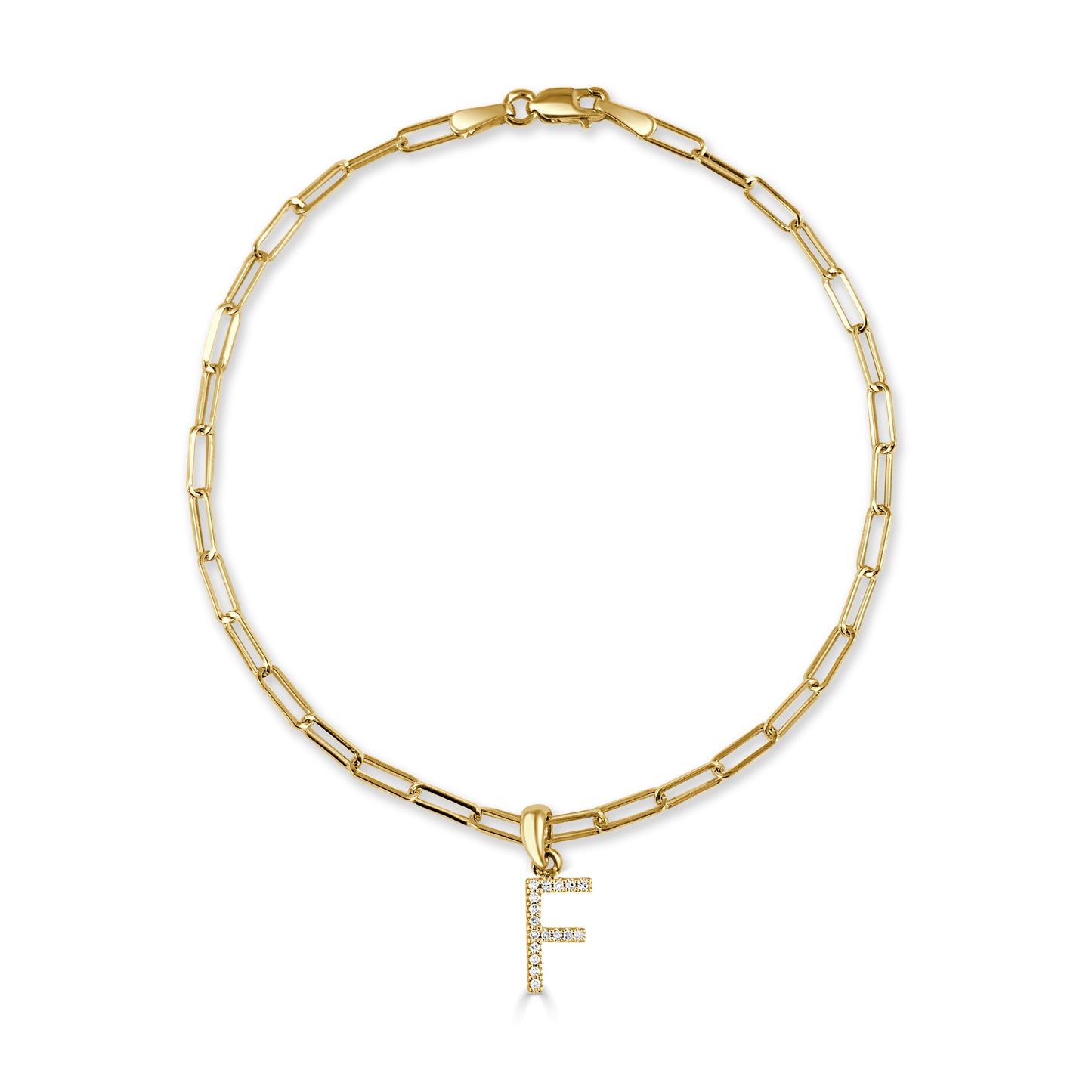 14k Gold & Diamond Initial "F" Link Bracelet