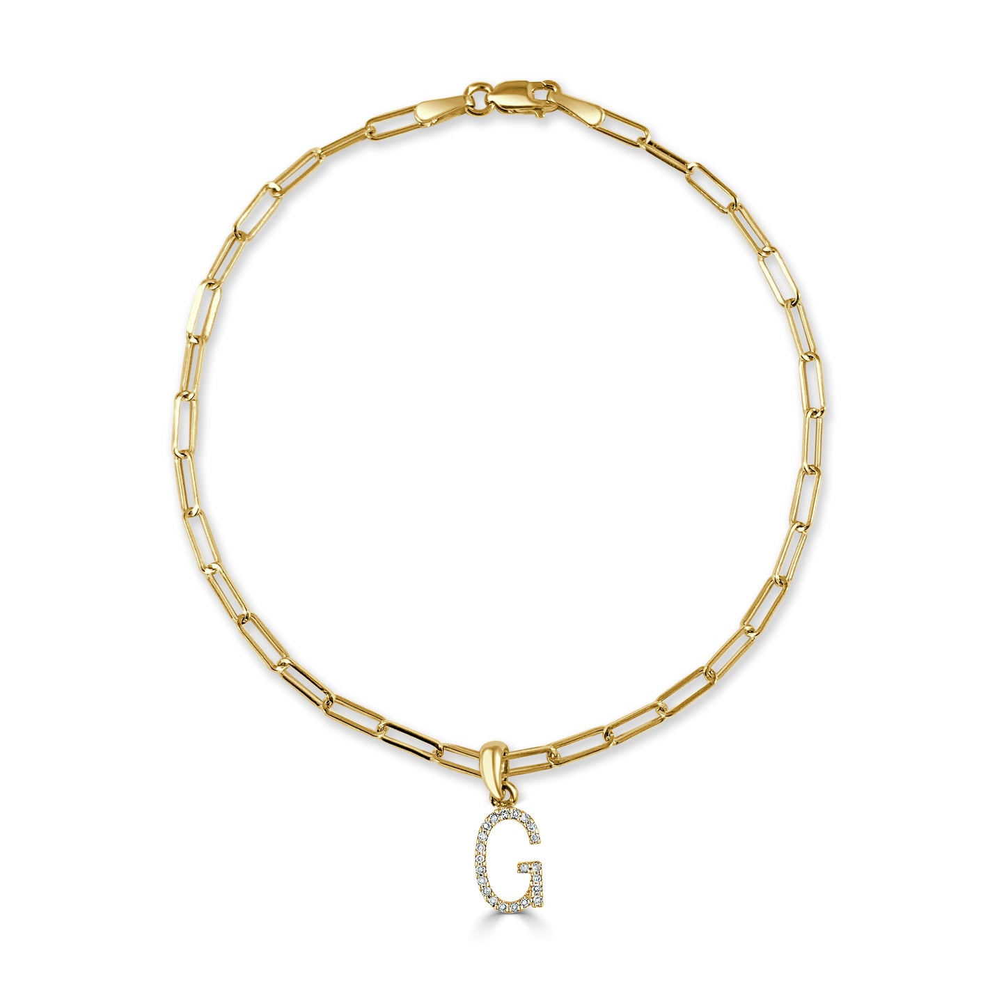 14k Gold & Diamond Initial "G" Link Bracelet