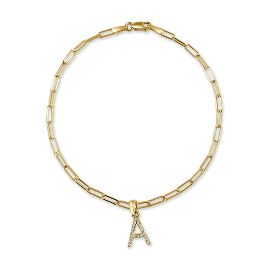 14k Gold & Diamond Initial "A" Link Bracelet