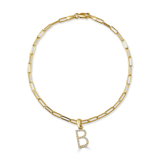 14k Gold & Diamond Initial "B" Link Bracelet