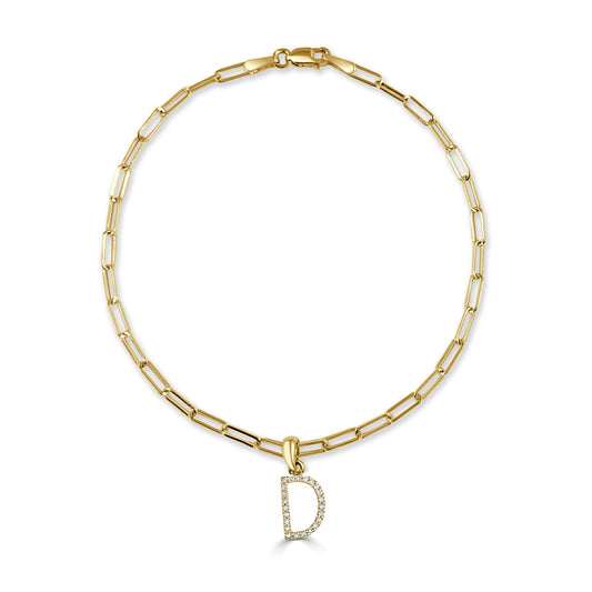 14k Gold & Diamond Initial "D" Link Bracelet