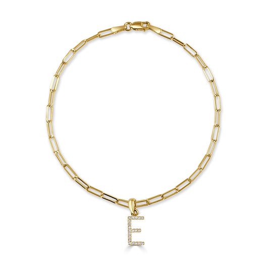 14k Gold & Diamond Initial "E" Link Bracelet