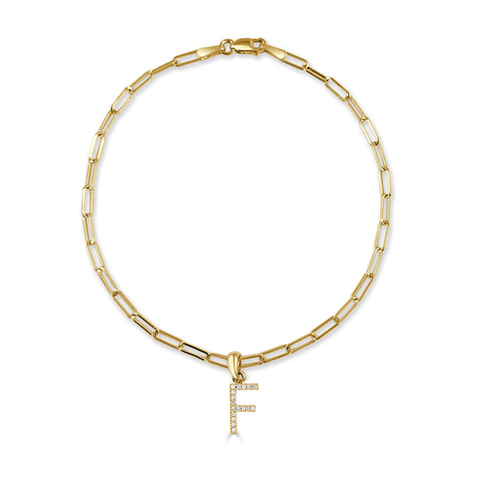 14k Gold & Diamond Initial "F" Link Bracelet