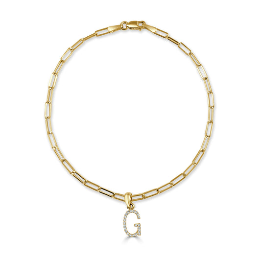 14k Gold & Diamond Initial "G" Link Bracelet