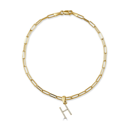 14k Gold & Diamond Initial "H" Link Bracelet
