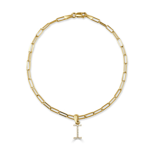 14k Gold & Diamond Initial "I" Link Bracelet
