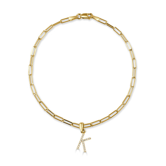 14k Gold & Diamond Initial "K" Link Bracelet