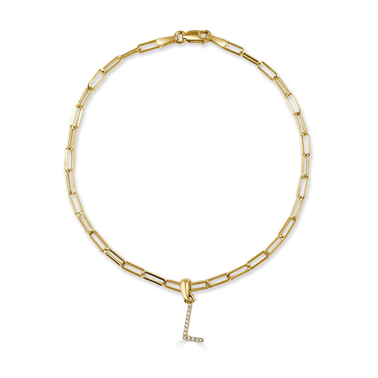 14k Gold & Diamond Initial "L" Link Bracelet