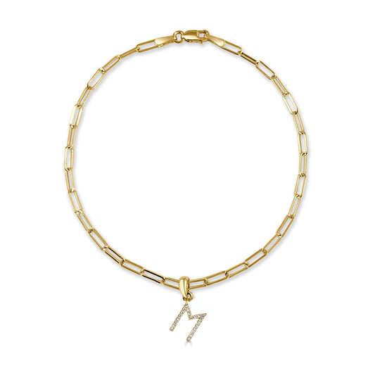 14k Gold & Diamond Initial "M" Link Bracelet
