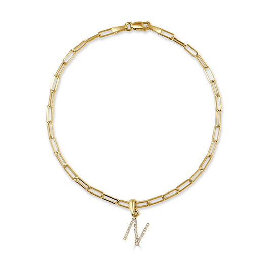 14k Gold & Diamond Initial "N" Link Bracelet