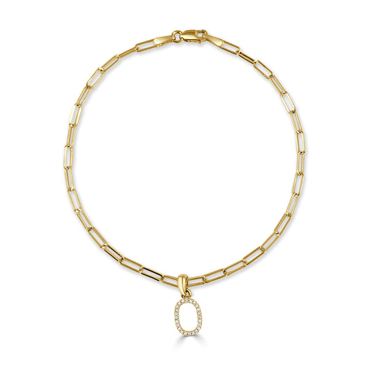 14k Gold & Diamond Initial "O" Link Bracelet
