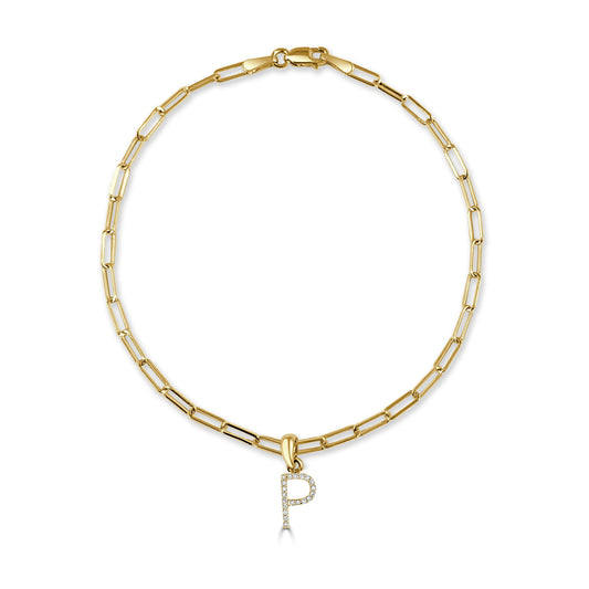14k Gold & Diamond Initial "P" Link Bracelet