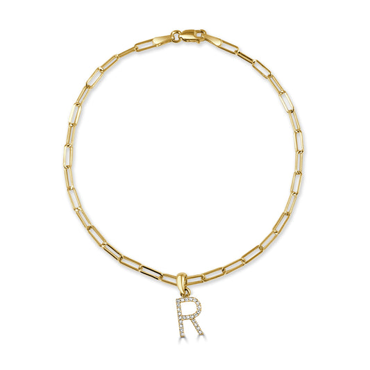 14k Gold & Diamond Initial "R" Link Bracelet