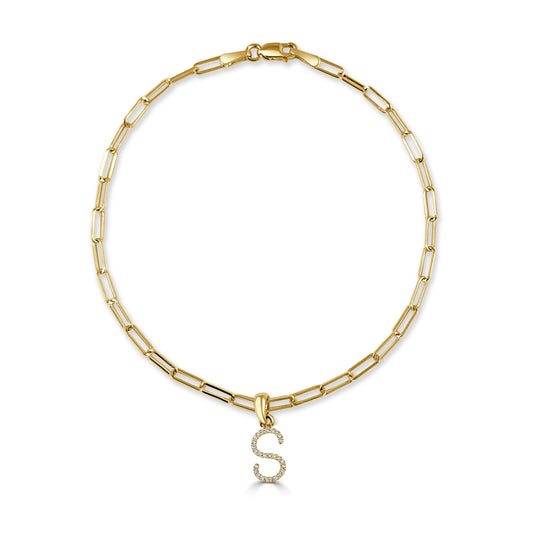 14k Gold & Diamond Initial "S" Link Bracelet