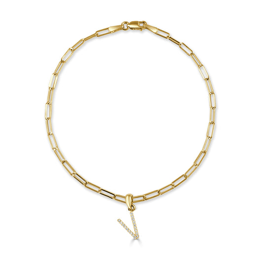 14k Gold & Diamond Initial "V" Link Bracelet