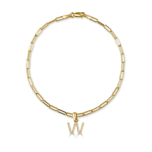 14k Gold & Diamond Initial "W" Link Bracelet