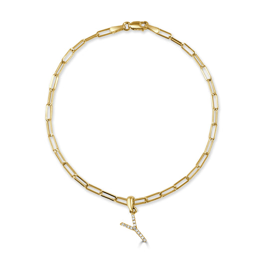 14k Gold & Diamond Initial "Y" Link Bracelet
