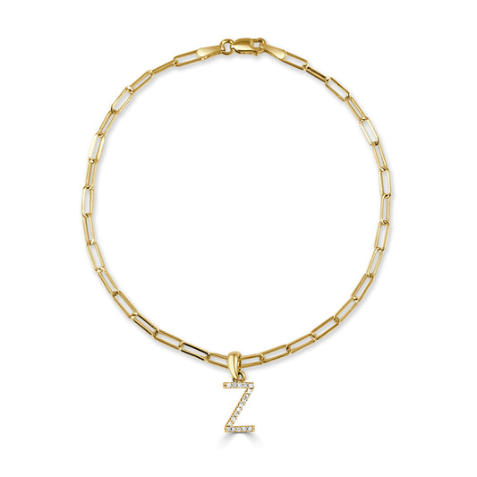 14k Gold & Diamond Initial "Z" Link Bracelet