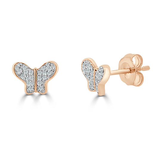 14k Rose Gold & Diamond Butterfly Studs